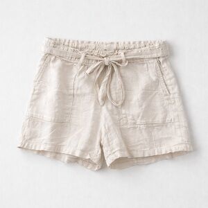 High-Waist Paperbag Linen Shorts - White